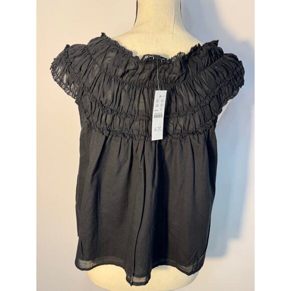 J Crew Black Top Sleeveless Tank Ruffled Shell Cropped Blouse M NWT - Picture 2 of 8
